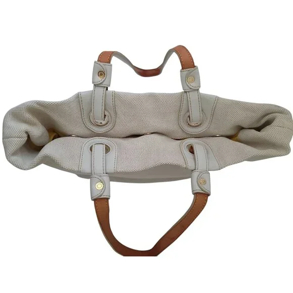 DOONEY & BOURKE Women's Cream Canvas Shopper Tote Bag Leather Handles - Picture 6 of 15